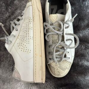 P448 Women's White and Silver Textured Sneakers